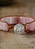 Boho Bracelet, Leather Wrap Bracelet, Tube Natural Pink Stone