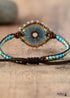 Pulsera bohemia, pulsera de cuero, pulsera tejida, cristal de amazonita azul