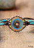 Pulsera bohemia, pulsera de cuero, pulsera tejida, cristal de amazonita azul