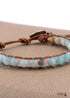 Boho Bracelet, Leather Wrap Bracelet, Weave Bracelet, Blue Amazonite