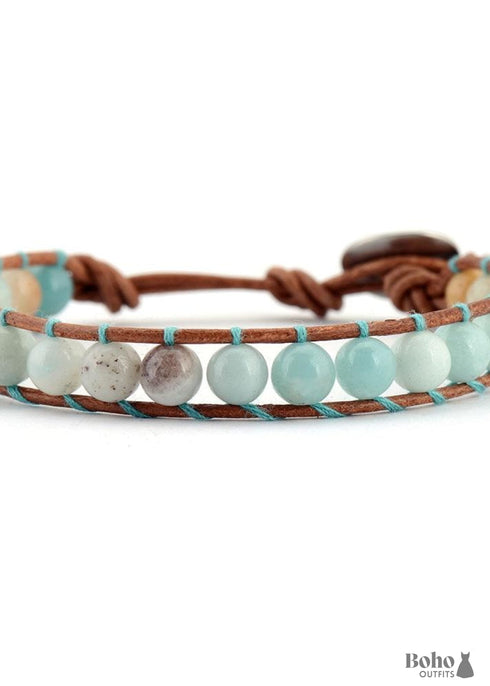 Boho Bracelet, Leather Wrap Bracelet, Weave Bracelet, Blue Amazonite