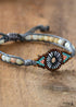 Pulsera Boho, Pulsera de Cuero, Pulsera Tejida, Amazonita Azul Escarchada