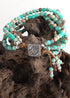 Pulsera Boho, Pulsera de Cuero de Tres Capas RH, Piedras Naturales Verdes y Moradas