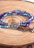 Pulsera Boho, Pulsera de Cuero de Tres Capas RH, Piedras Naturales Verdes y Moradas