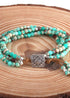 Pulsera Boho, Pulsera de Cuero de Tres Capas RH, Piedras Naturales Verdes y Moradas