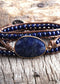 Pulsera Boho, Pulsera de Cuero de Tres Capas RH, Piedras Naturales, Azul, Rosa, Morado
