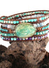 Pulsera Boho, RH, 4 capas de cuero, brazalete de 4 mm con piedras naturales negras y azules