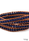 Boho Bracelet, RH 5 Layers Leather Wrap Bracelet, 4 mm Natural Stones, Blue, White, Black