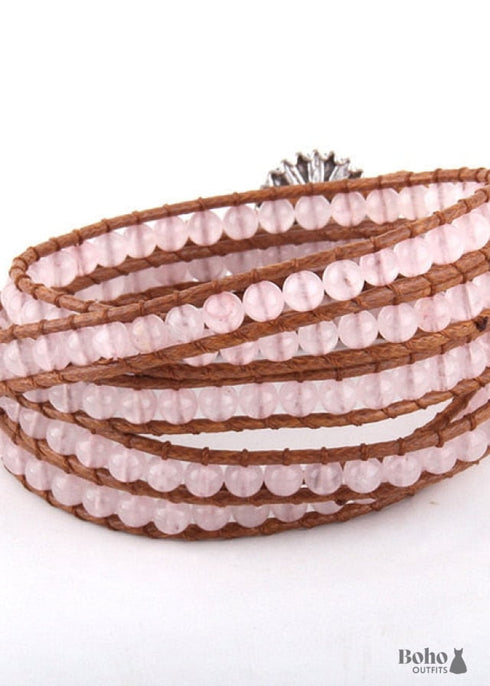 Pulsera Boho, RH, Pulsera de Cuero de 5 Capas, Piedras Naturales de 4 mm, Azul, Blanco y Negro