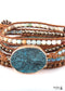 Pulsera Boho, Pulsera de Cuero de 5 Capas RH, Piedras Naturales, Azul Océano