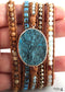 Boho Bracelet, RH 5 Layers Leather Wrap Bracelet, Natural Stones, Blue Ocean
