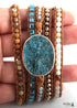 Pulsera Boho, Pulsera de Cuero de 5 Capas RH, Piedras Naturales, Azul Océano