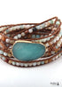 Boho Bracelet, RH 5 Layers Leather Wrap Bracelet, Natural Stones, Blue, White, Brown