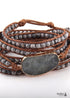 Boho Bracelet, RH 5 Layers Leather Wrap Bracelet, Natural Stones, Blue, White, Brown