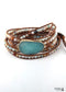 Boho Bracelet, RH 5 Layers Leather Wrap Bracelet, Natural Stones, Blue, White, Brown