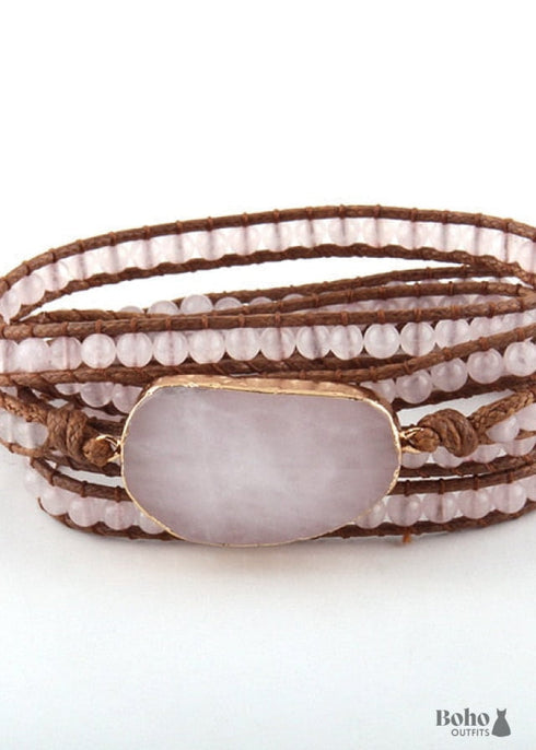 Boho Bracelet, RH 5 Layers Leather Wrap Bracelet, Natural Stones, Blue, White, Brown