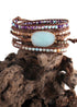 Boho Bracelet, RH 5 Layers Leather Wrap Bracelet, Natural Stones, Crystal Silver