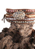 Boho Bracelet, RH 5 Layers Leather Wrap Bracelet, Natural Stones, Crystal Silver