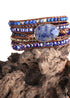 Boho Bracelet, RH 5 Layers Leather Wrap Bracelet, Natural Stones, Crystal Silver