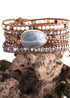 Boho Bracelet, RH 5 Layers Leather Wrap Bracelet, Natural Stones, Crystal Silver