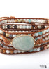Pulsera Boho, Pulsera de Cuero de 5 Capas RH, Piedras Naturales, Lapislázuli Azul Marino