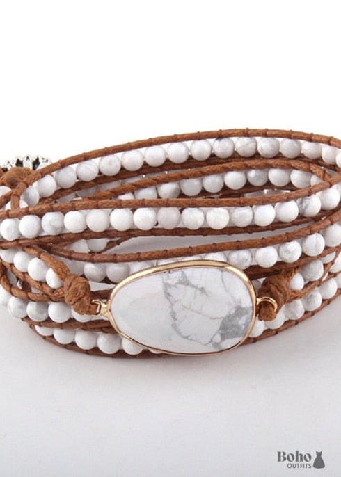 Pulsera Boho, Pulsera de Cuero de 5 Capas RH, Piedras Naturales, Lapislázuli Azul Marino