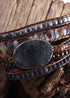 Pulsera Boho, Pulsera de Cuero RH de 5 Capas, Piedras Naturales, Blanco Nieve y Negro