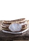 Pulsera Boho, Pulsera de Cuero de 5 Capas RH, Piedras Naturales, Blanco Nieve