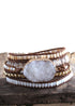 Pulsera Boho, Pulsera de Cuero de 5 Capas RH, Piedras Naturales, Blanco Nieve