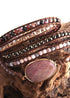 Boho Bracelet, RH 5 Layers Leather Wrap Bracelet, Pink Rose quartz