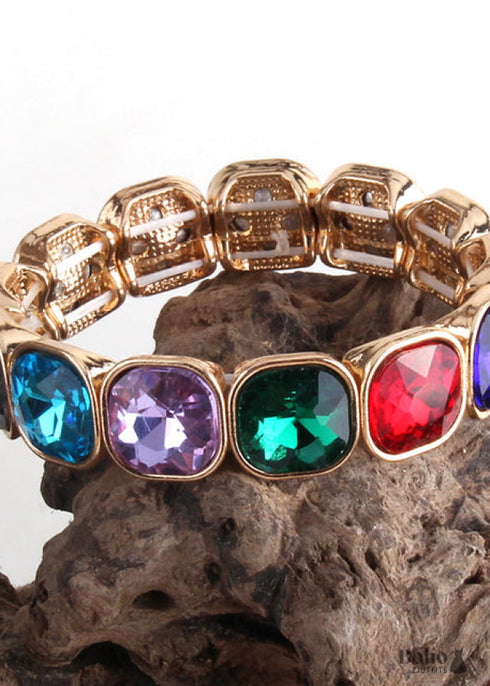 Pulsera Boho, Brazalete RH, Cristal Dorado
