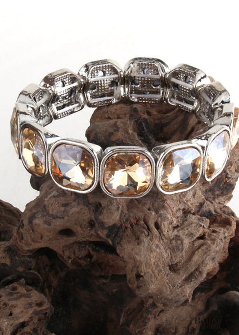 Pulsera Boho, Pulsera RH Armbander, Cristal Plateado