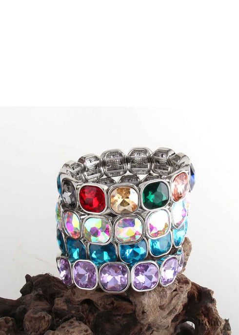 Pulsera Boho, Pulsera RH Armbander, Cristal Plateado