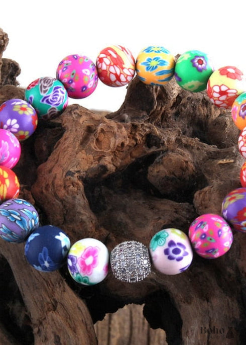 Pulsera Boho, RH Colorful Cray en color rosa y azul playa