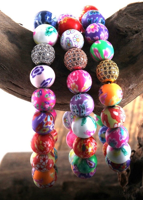 Pulsera Boho, RH Colorful Cray en color rosa y azul playa