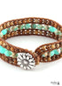 Pulsera Boho, Pulsera de Cuero RH, Loto de Amazonita Azul