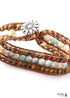 Pulsera Boho, Pulsera de Cuero RH, Loto de Amazonita Azul