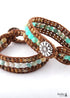 Pulsera Boho, Pulsera de Cuero RH, Loto de Amazonita Azul