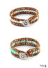 Pulsera Boho, Pulsera de Cuero RH, Loto de Amazonita Azul
