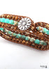 Pulsera Boho, Pulsera de Cuero RH, Loto de Amazonita Azul