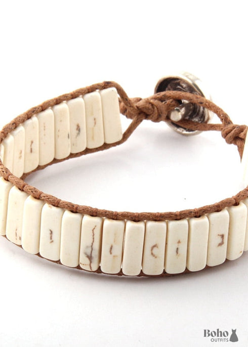 Boho Bracelet, RH Leather Wrap Bracelet, Blue White and Pink