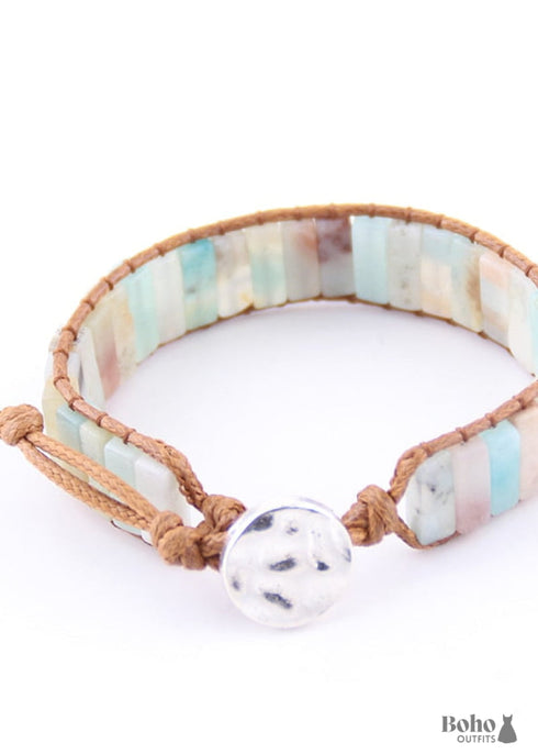 Boho Bracelet, RH Leather Wrap Bracelet, Pastel Pink