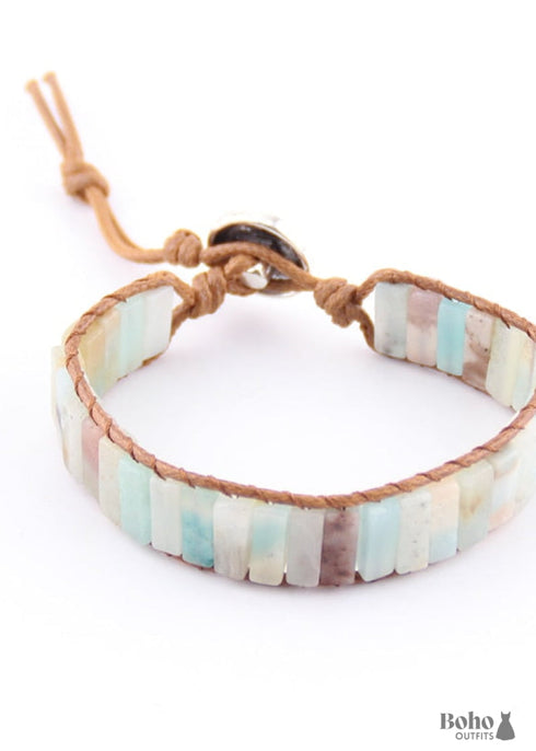 Boho Bracelet, RH Leather Wrap Bracelet, Pastel Pink