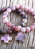 Pulsera Boho, Piedras Naturales RH Cruz Rosa