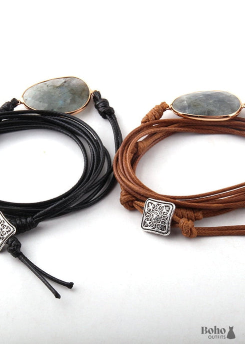 Pulsera Boho, Pulsera de Cuerda RH, Turmalina Negra