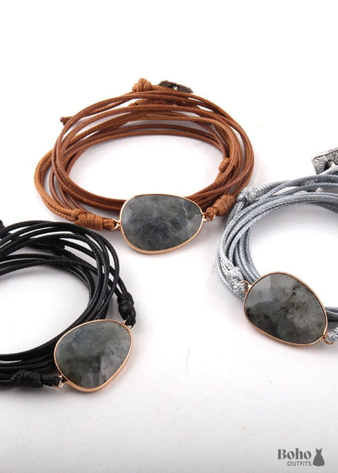 Pulsera Boho, Pulsera de Cuerda RH, Turmalina Negra