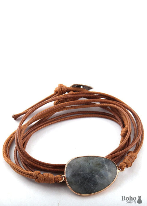 Pulsera Boho, Pulsera de Cuerda RH, Turmalina Negra
