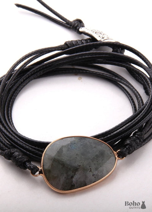 Pulsera Boho, Pulsera de Cuerda RH, Turmalina Negra