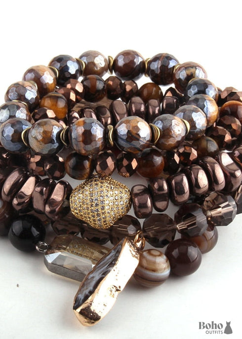 Pulsera Boho, Conjunto de Pulsera RH, Bola de Circonita Cúbica, Bola de Piedras Naturales
