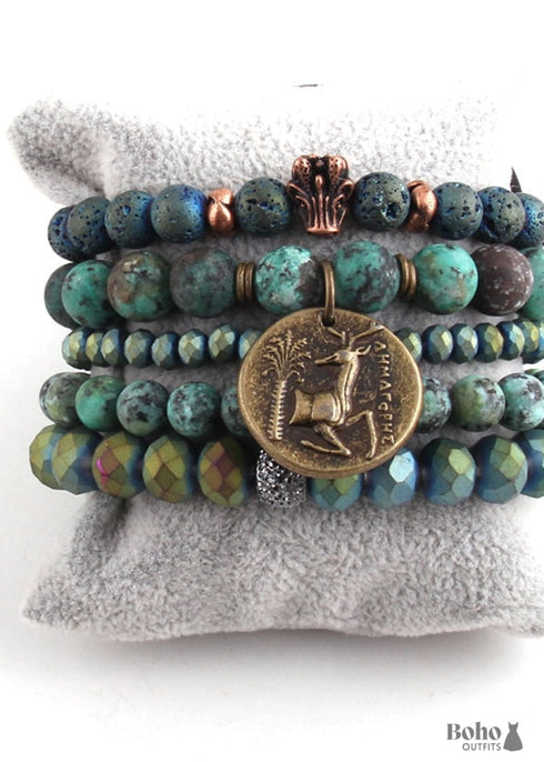 Pulsera Boho, Conjunto de Pulsera RH, Bola de Circonita Cúbica, Bola de Piedras Naturales en Blanco y Negro